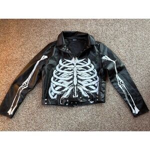 Spirit Halloween Skeleton Jacket large Bones Print Biker Costume Punk nwt